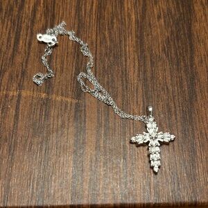 14K White Gold Chain and Cross with 4 Round Diamonds